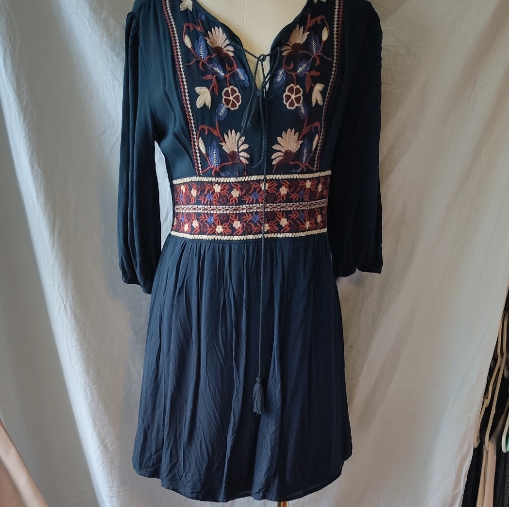Blue Rain Navy Embroidered Dress